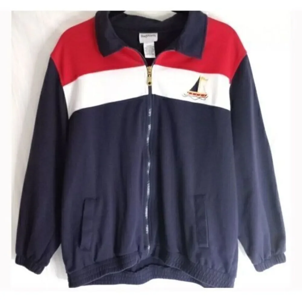 Vintage Bon Worth  Sailing Jacket Womens Lg Red Nautical Color Block Embroidered